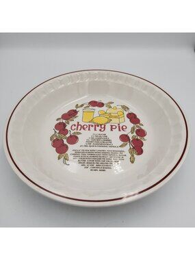 Vintage Hankook Cherry Pie Recipe Plate Dish 10 3/4" Diameter Ceramic